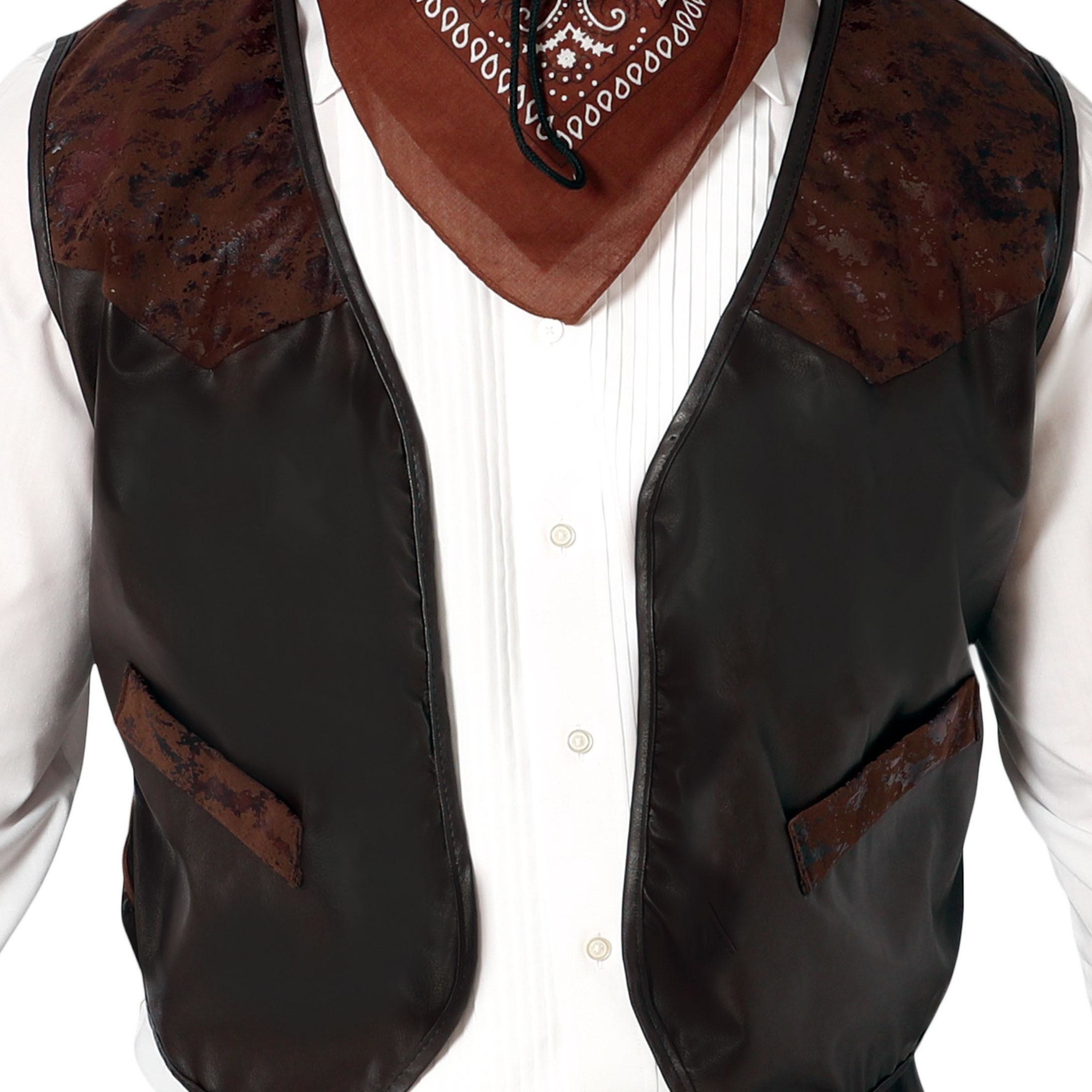 Gilet de cowboy simulant le cuir marron pour adulte