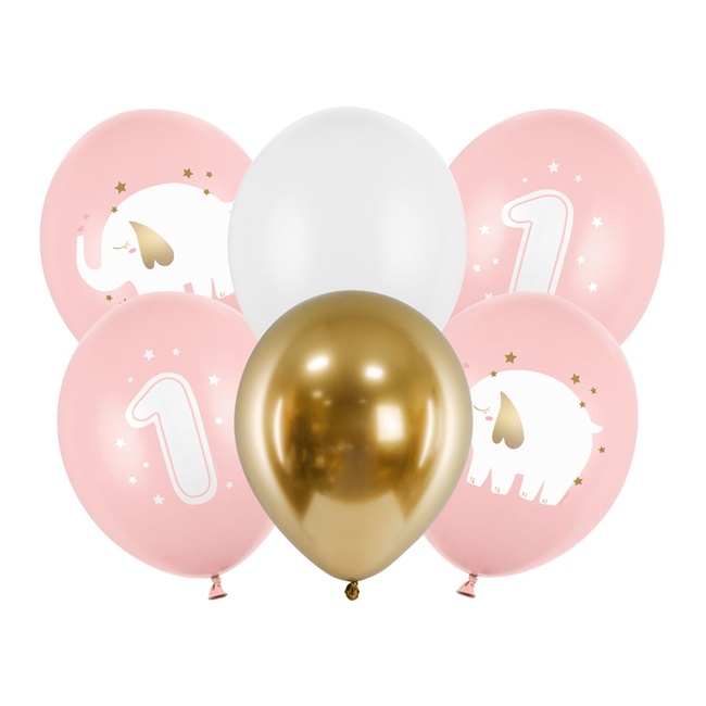 Ballons en latex pour premier anniversaire Elephant Baby de 30 cm - PartyDeco - 6 unités