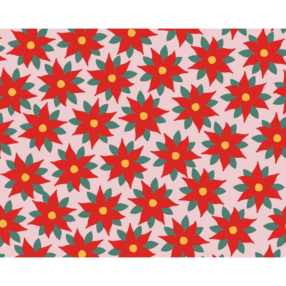 Papier cadeau rouge avec fleur de Noël de 2 x 0,70 m - 1 unité