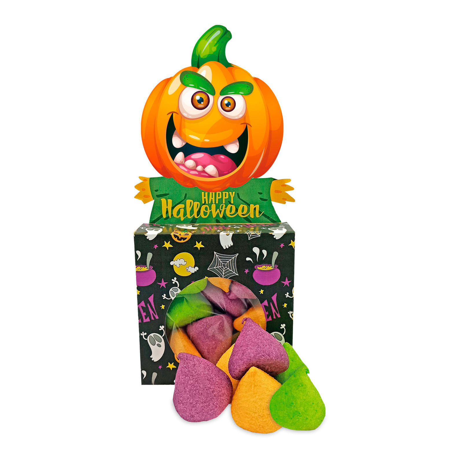 Boîte silhouette de citrouille d'Halloween avec bonbons de 72 gr - 1 unité
