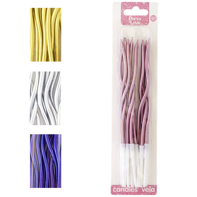 Bougie en spirale aux couleurs chromées de 11 cm - 12 unités