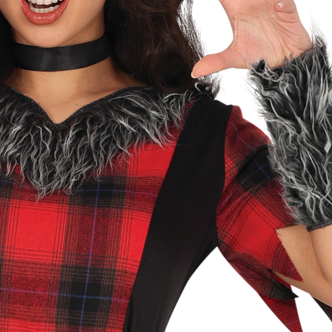 Costume de loup à carreaux rouge et noir pour femme - 4