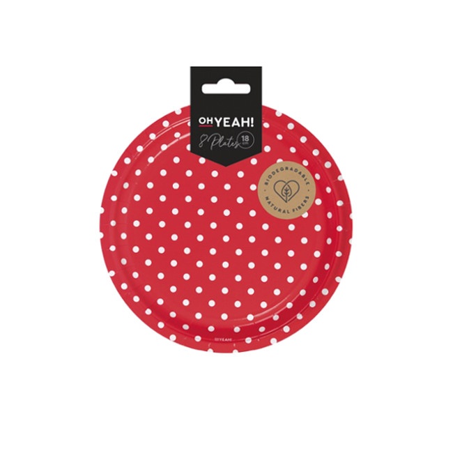 Assiettes rondes à pois blancs de 18 cm - 8 unités