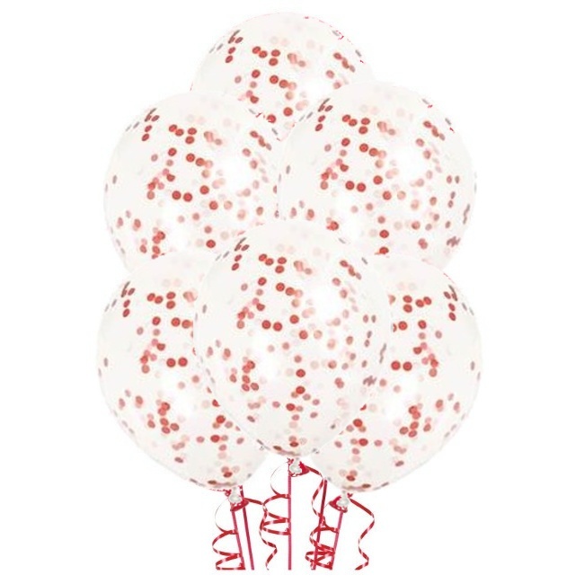 Ballons en latex transparents avec confettis de 30 cm - Qualatex - 6 unités