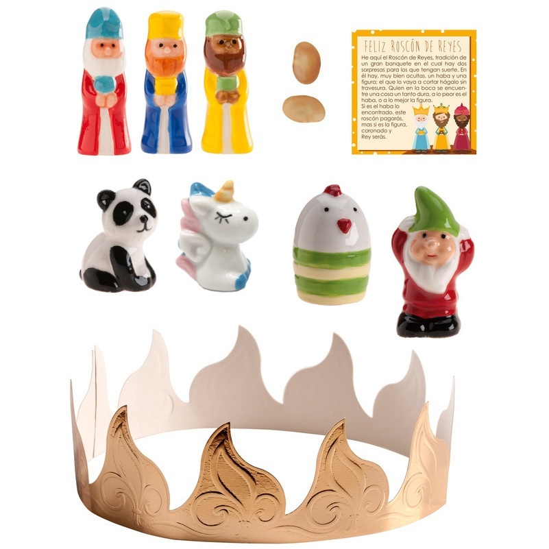 Kit pour la galette des rois: couronne, fève, roi mage, carte et 4 figurines - 2