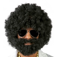 Perruque afro noire avec barbe
