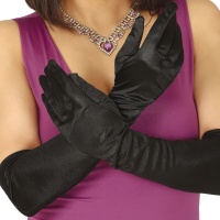 Gants satinés noirs - 51 cm