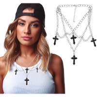 Collier multi-rangs à 4 croix, style urbain