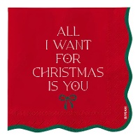 Serviettes de 16,5 cm avec gui et ruban rouge - 20 unités