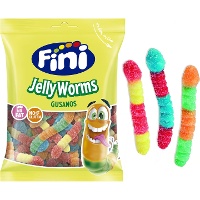 Vers multicolores avec poudre piquante - Fini jelly worms - 90 gr