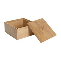 Boîte à disques de coton carrée en bambou avec couvercle