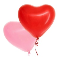 Ballons en latex de 28 cm en forme de coeur, rouges et roses - 6 Unités