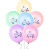 Ballons en latex motif papillons « Happy Birthday » - 30 cm (lot de 6)
