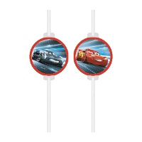 Pailles en papier Cars bleues - lot de 4