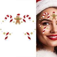 Bijoux adhésifs pour le visage de Noël à motif de biscuit avec paillettes