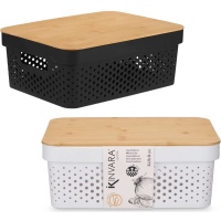 Boîte perforée de 36 x 26 x 14 cm avec couvercle en bambou - 1 unité