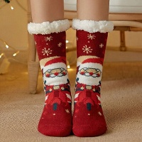Chaussettes de Noël à l'effigie du Père Noël avec revers effet fourrure - pointures 36 à 42 - 1 paire