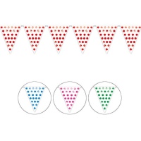 Guirlande de fanions en plastique blanc avec des pois colorés de 5 m