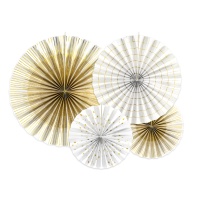 Pendentifs ronds de ventilateur blanc et doré - 4 unités
