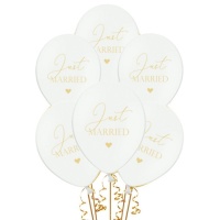 Ballon en latex blanc Just married de 30 cm - PartyDeco - 6 unités