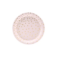Assiettes rondes roses avec pois dorés de 18 cm - 6 unités