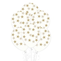 Ballons en latex transparents avec étoiles dorées de 30 cm - 50 unités
