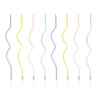 Bougies en spirale longues multicolores pastel de 14,5 cm - 8 unités