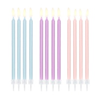 Bougies longues couleur pastel de 15 cm - 12 unités