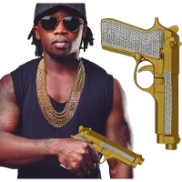 Pistolet doré orné de strass - 25 cm