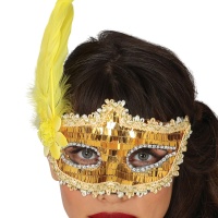 Masque avec sequins et plume - 1 unité