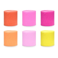 Papier crépon en tons vifs de 10 m - 6 unités