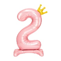 Ballon chiffre 2 rose avec couronne - 105 cm - 1 unité
