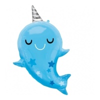 Ballon silhouette de bébé Narval bleu de 76 x 66 cm - Anagram