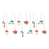 Suspensions décoratives Père Noël - 12 unités