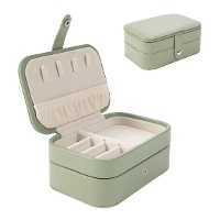 Coffret à bijoux vert à 2 niveaux de 14,5 x 9,5 x 6 cm
