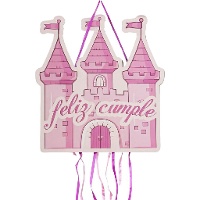 Piñata château rose pour anniversaire - 49 x 40 cm