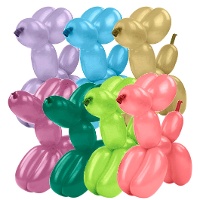 Ensemble de ballons torsadables assortis chromés de 1,30 m avec pompe - PartyDeco - 30 unités