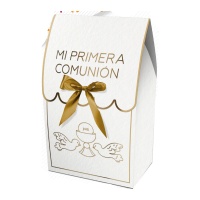 Boîte pour cadeau de 13,5 x 8 x 5 cm avec rabat de Communion Dorée - 2 unités
