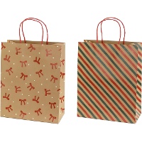 Sac cadeau en papier kraft de 32,5 x 26 x 12 cm avec motifs de Noël - 1 unité