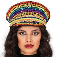 Casquette de policier multicolore avec strass