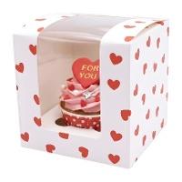 Boîte pour 1 cupcake coeurs de 12,5 x 8,7 cm - 4 unités