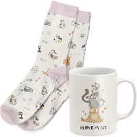 Coffret cadeau tasse et chaussettes motif chats