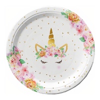 Assiettes licorne à fleurs 18 cm - lot de 8