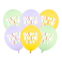 Bon anniversaire ballons multicolores en latex 30 cm - 6 unités