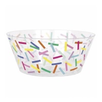 Bol rond en plastique transparent avec confettis colorés de 25,5 x 10,5 cm