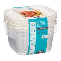 Tupper de 1 L carré avec couvercle - 5 unités