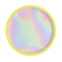 Assiettes rondes iridescentes avec bord fluo de 17 cm - 10 unités