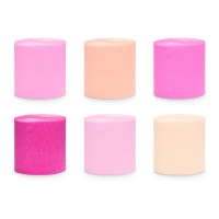 Papier crépon en tons roses de 10 m - 6 unités