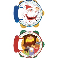 Tambourin de 17 cm en plastique de Noël avec motifs assortis et poignée