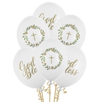 Ballons en latex pour Première Communion God Bless de 30 cm - PartyDeco - 50 unités